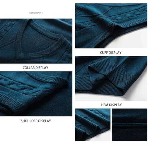 Men Winter V-Neck Argyle Solid Color Sleeveless Short Slim Fit Knitting Sweater Vest2