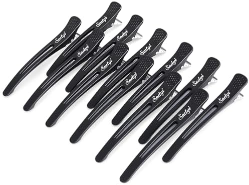 Sndyi Hair Sectioning Clips - Professional Non-Slip Duckbill and Roller Clips for Styling Sectioning, No Crease, 4.3", Black (12 Packs)