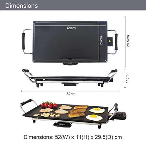 Quest Large Teppanyaki Grill, Non Stick Electric Grill, Adjustable Thermostat, Includes 8 Wooden Spatulas, For Parties, Family Meals & More, 48cm x 26cm Cooking Plate