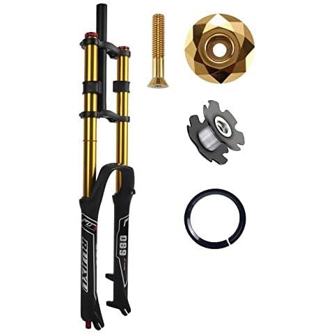 RUJIXU Mountain Bike Front Suspension Fork 26 27.5 29 Inch Disc Brake Air Down Hill Fork 1-1/8" Straight 1-1/2" Tapered Mtb Triple Tree Bike Fork Travel 135mm Quick Release 2440g Cover