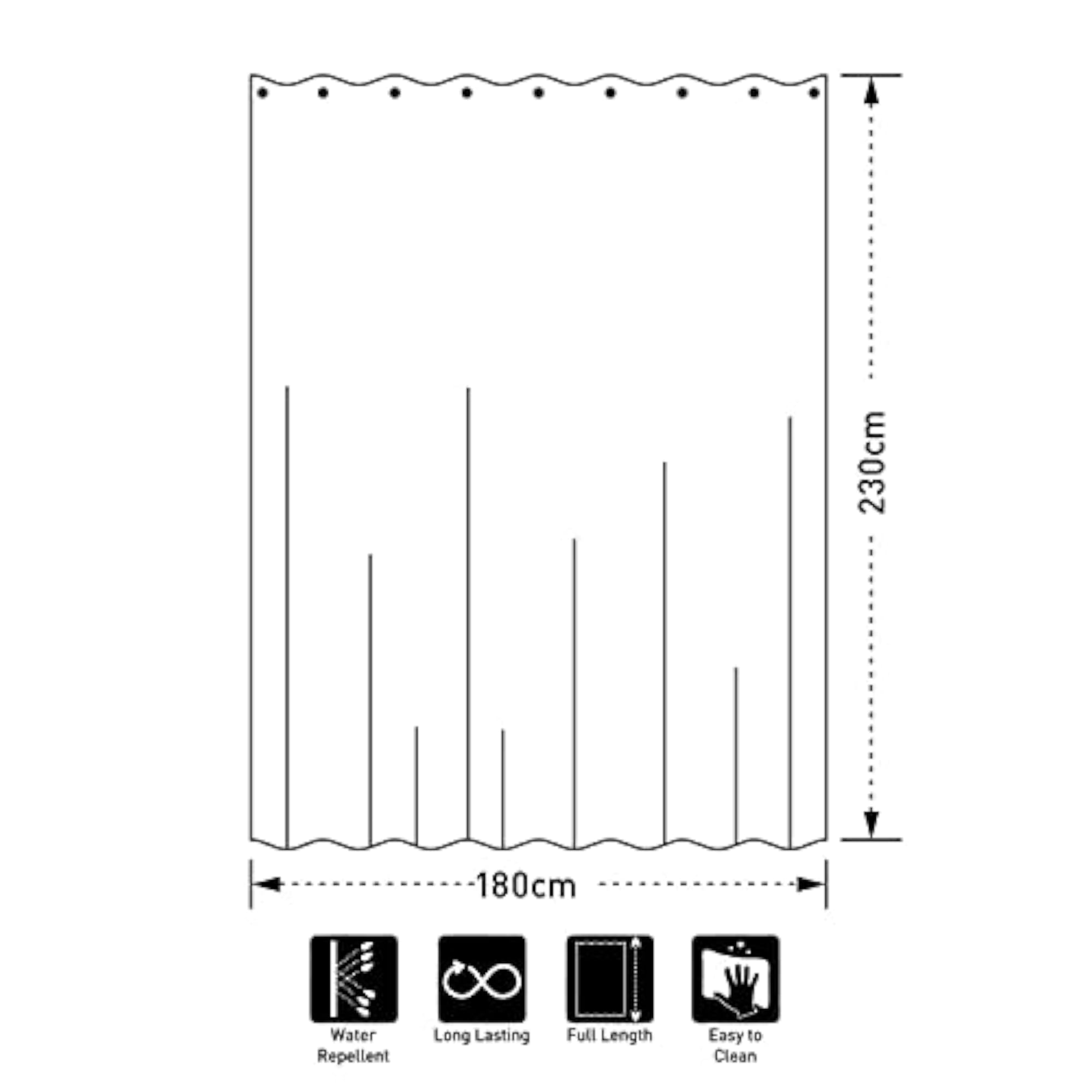 Waterproof Striped Shower Curtain with Hooks, 180X230cm
