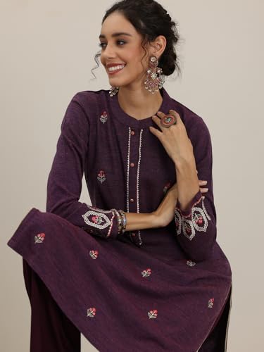 Image of Libas Embroidered Wool A-Line Kurta | Ethnic Wear