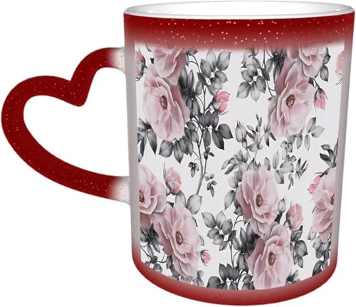 DOHXQM Taza Café cerámica, Taza de café con efecto térmico y cambio de color 330 ml Taza Mágica Regalo interesante,Papel pintado de flores vintage Acerca de los murales