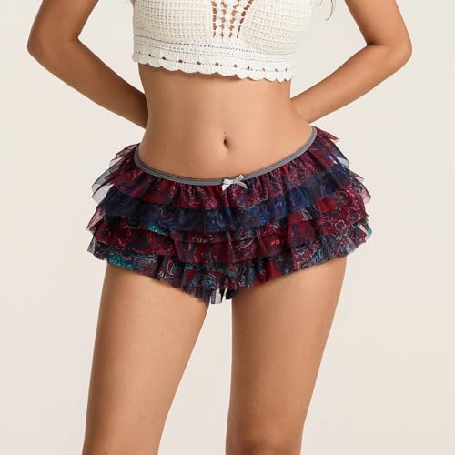 Image of NUFIWI Women Lolita Bloomers Ruffle Shorts Lace Cute Pumpkin Pants Sexy Boyshorts Layered Y2k Mini Shorts Pettipants