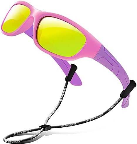 RIVBOS Kids Sunglasses Polarized Rubber UV400 Protection with Glasses Strap for Boys Girls Toddler and Children Age 3-10 RBK002