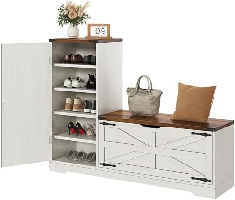 YITAHOME Shoe Cabinet with Bench, Shoe Storage Cabinet with Adjus...
