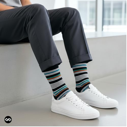 Image of DYNAMOCKS Men's and Women's Combed Cotton Stripes Crew Length Socks (Pack of 4) (Multicolour, Free Size)