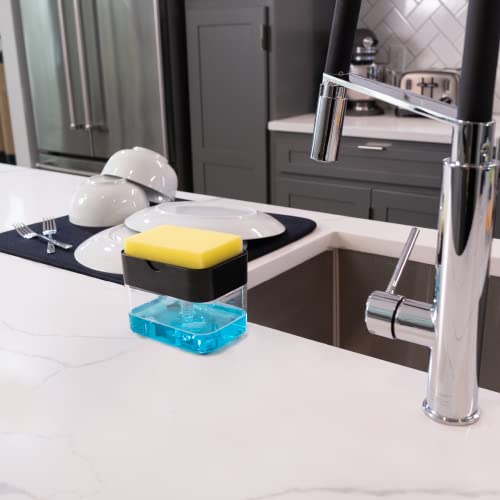 S&T Inc. Dish Soap Dispenser And Sponge Holder For Kitchen Sink With Enhanced Features, Sponge Included, 13 Ounces, Matte Black #TOP4