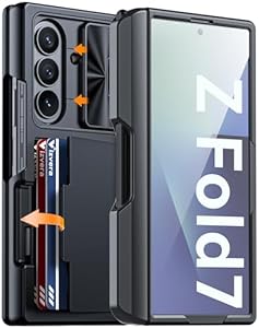 Vizvera for Samsung Galaxy Z Fold 7 Case [1 S Pen + 3 Pen Tips ] [RFID Card Holder] [S Pen Holder] [Slide Camera Cover] [Screen Protector] [Hinge Protection] Shockproof for Samsung Z Fold 7, Black