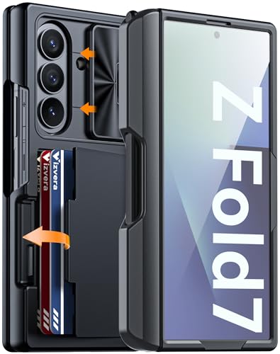 Vizvera for Samsung Galaxy Z Fold 7 Case RFID Wallet with Cards Holder [S Pen Included] [Camera Cover] Shockproof Silicone Protective Phone Case for Z Fold 7 2025(Black)