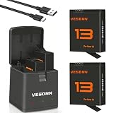 Vesonn For Gopro Hero13 バッテリー 2*2100mAh大容量 LED付き充電器 Type-C ケーブル 互換 ヒーロー13バッテリー 三つ同時充電可能 ゴープロ ヒーロー13 Black PSE済