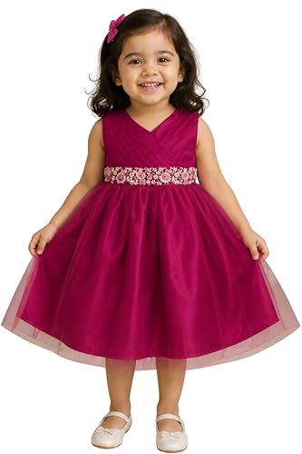 Image of TotzTouch Baby Girls Party Dress | Sleeveless Dress with Embroidered Belt for Birthday Baby Stylish Dress