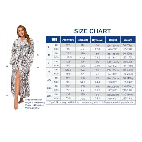 Rongtai Womens Bathrobe Ladies Fleece Plush Warm Long Robes （Xx-Large,Rainbow） - 6