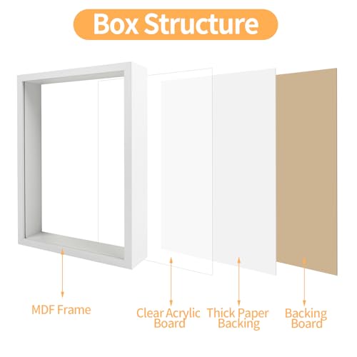 ZUPAPJO 3D Bilderrahmen zum Befüllen, A4, Weiß, Tiefe 5cm, Objektrahmen, Shadowbox mit Transparenter Acrylplatte für Medaillen, Trockenblumen