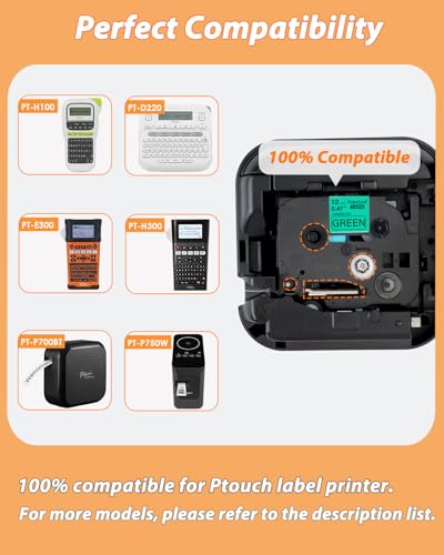 NineLeaf 6x Compatible pour Brother P-touch TZe-231 TZe-131 TZe-431 TZe-531 TZe-631 TZe-731 TZe TZ Ruban 12mm x 8m Étiqueteuse Recharge pour Ptouch H107B P710bt H100LB E110 H100R D210 H200 H110 D400