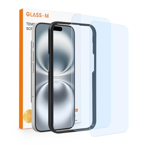 GLASS-M [2 Pack] Anti-Blue Light Screen Protector for iPhone 16, 9H Hardness Eye Protection Tempered Glass Film, Blue Light Blocker Scratch-Resistant with Easy Installation Kit