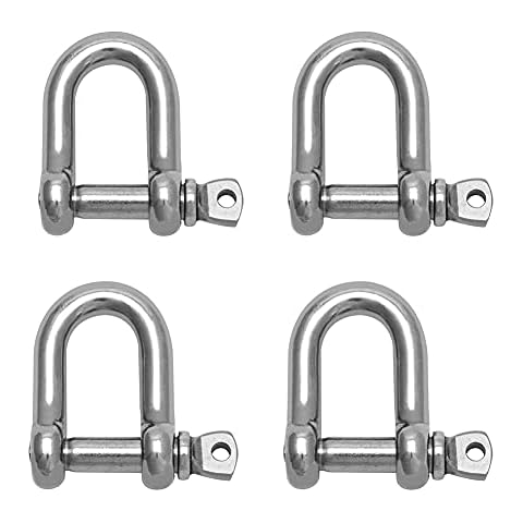 Retec 4 PCS D Shackle M8 D Links Hook Shackle Clip 304 Stainless Steel D Ring Shackle Lock Screw Shackles for Heavy Duty Rigging, Hauling, Camping, Sports & Hiking Accessories Cover