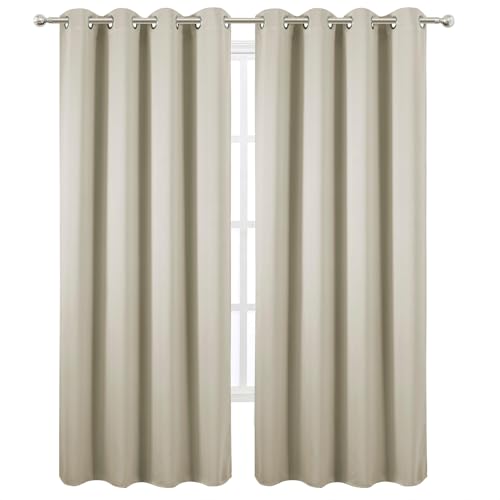 Image of LEMOMO Blackout Curtains 52 x 90 Inch Long Light Beige Curtains Set of 2 Panels Room Darkening Curtains for Bedroom and Living Room