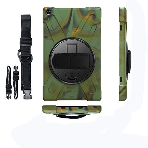 Amazon Kindle Fire HD 10 2019/2018/2017 �P�[�X �ϏՌ� ��� �h�o 360°��]�X�^���h �����J�b�g �V�����_�[/�n���h�X�g���b�v �d�� ���� �q���ɑΉ� �S�ʕی�J�o�[ (����)