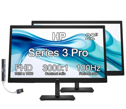 Image of HP Series 3 Pro 22 inch FHD VA Monitor Anti-Glare, Flicker Free, VESA Mount | 5ms Response Time, Brightness 250 nits, Tilt, HDMI, Black Color- 2Pack