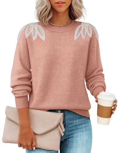 ZESICA Women's Fall Long Sleeve Sweaters 2026 Crew Neck Knit