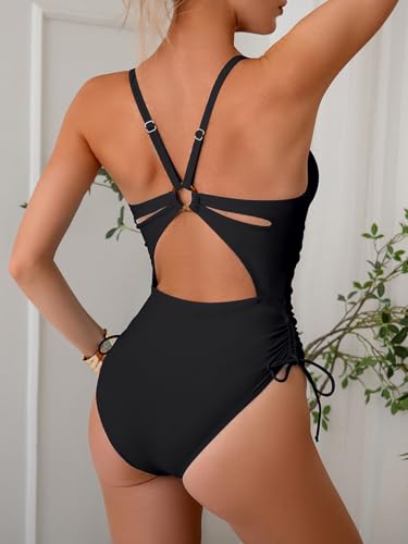 Leoparts One Piece Swimsuits for Women V Neck Ruched Tummy Control Bathing Suits Cutout Drawstring Swimwear2