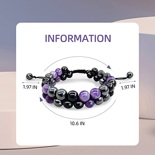 Triple Protection Bracelet For Women/Men, Handmade Crystal Bracelets Natural Amethyst Black Onyx And Obsidian, Healing Bracelets Bring Luck Prosperity And Happiness (Purple Crystal+Black Agate) #TOP1