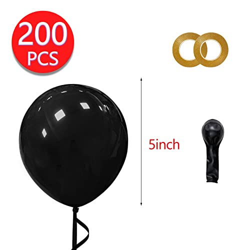 Image of 200pcs Black Balloons 5 Inch Matte Black Latex Balloons with Ribbon
