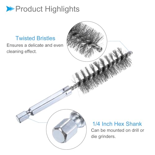 CoCud Reinigungsbürste, 17 mm Durchmesser, 4 Zoll Länge, Edelstahl 304 Drahtbürsten mit 1/4 Zoll Sechskantschaft - (Anwendungen: für Bohrmaschine, Schleifmaschine)