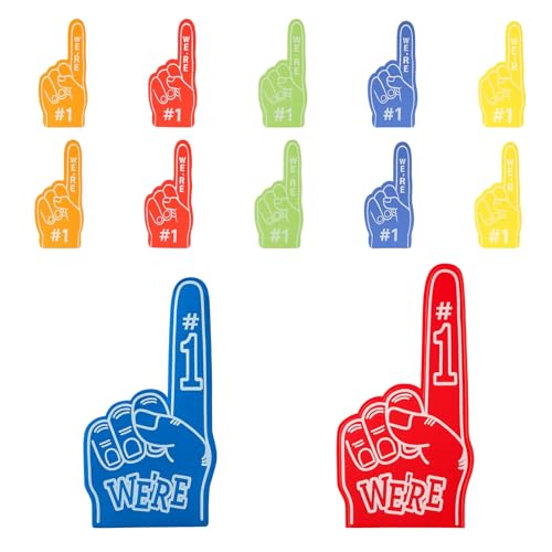 ZHLKHIOP 12 Cheer Gloves with two sizes: including 2 large ones and 10 small ones.Foam Finger Variety Pack for Sports Events and Parties
