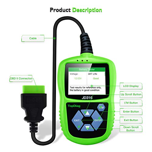 JD316 Support Mode 6 OBD2 Scanner Automotive Car Engine Fault Code Reader CAN Diagnostic Scan Tool with Battery Condition Test(Green) - Thumbnail 2