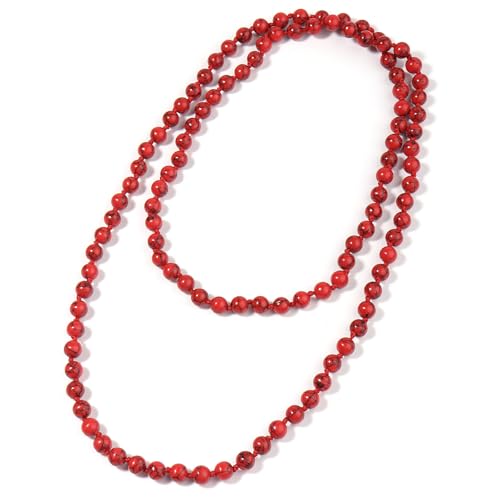 BALIBALI 108 Mala Beads Necklace 8mm Natural Semi-Precious Stone Meditation Long Beaded Necklace Wrap Bracelet Handmade Gemstone Jewelry for Women Men (Red Turquoise)