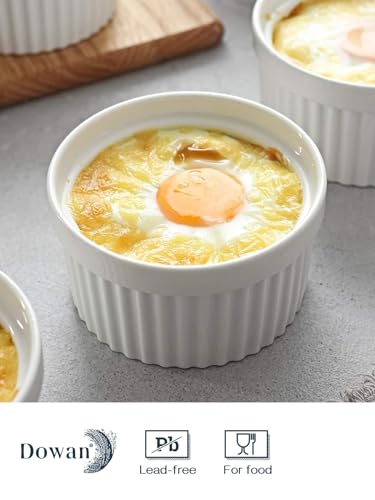 DOWAN Ramekins Set of 6, 4 oz Porcelain Soufflé Dishes for Creme Brulee & Muffin & Pudding, Baking Dishes for Air Fryer & Oven, Mini Bowl for Dips, Sauces, Snacks and Fruits, Ø 9.0cm- Soft White - Image 3