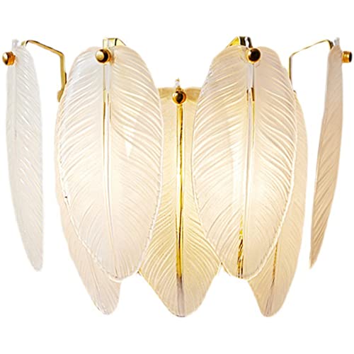 Aplique de Pared posmoderno de Metal Dorado con Pantalla de Vidrio y Forma de Pluma, aesorio de iluminación Creativo para decoración del hogar, lámparas de Pared E14 para Sala de Estar, Dormitorio,