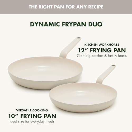 Image of GreenPan Rio Advanced 10 inch and 12 inch Frying Pan Skillet Set, Ceramic Nonstick PFAS-Free Pans, Induction Ready, Dishwasher and Oven Safe, Cream White