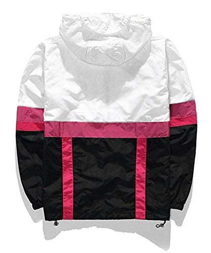 Aitfineism Men's Lightweight Windbreaker Casual Drawstring Hooded Zip Jackets (Xx-Large, White-Black) #TOP1