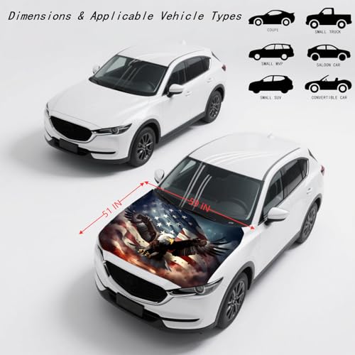 Image of American Car Hood Cover - 59x51 in Car Hood Cover Eagle Flag Bonnet Banner with 2 Adjustable Triangular Fasteners, Universal Fit for Trucks, SUV, Patriotic America Flag Cars Decor