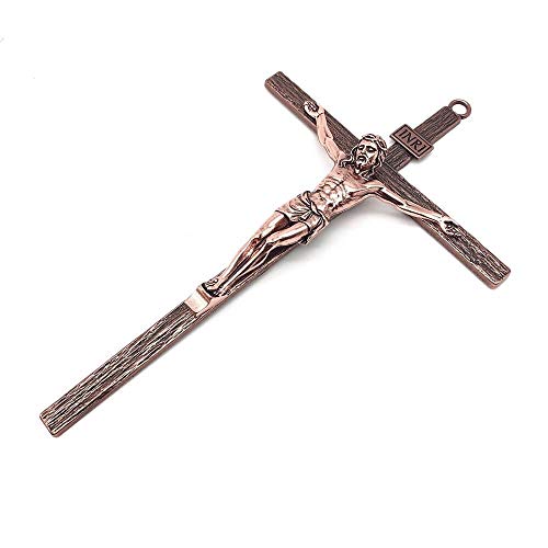 Crucifixo de Metal Cobre Parede Elegante 25 cm
