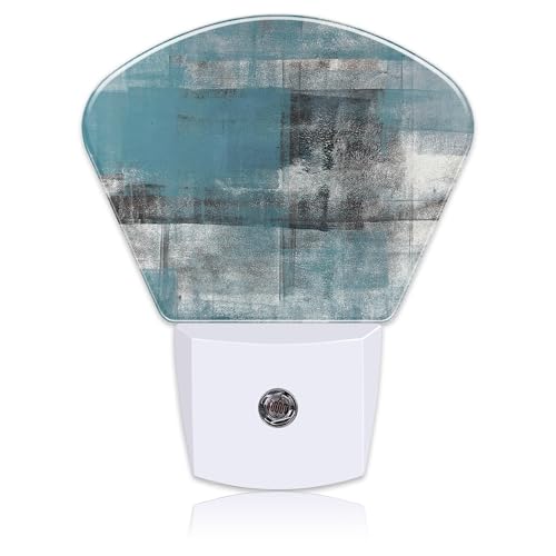 Image of Blue Grey Abstract Painting Night Light Plug into Wall, Art Painting Night Light with Dusk to Dawn Sensor for Kid Girls Boys Women Men Room, Hallway, Kitchen, Bathroom, Stairs Decor