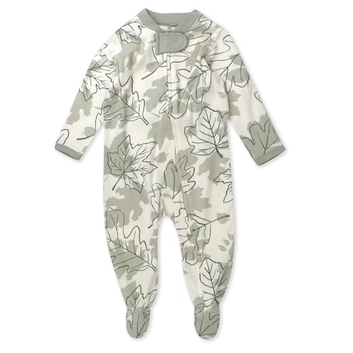 Image of HonestBaby HonestBaby Sleep and Play Footed Pajamas One-Piece Sleeper Jumpsuit Zip-Front PJs Organic Cotton for Baby Boys, Unisex, Paw Leaves,3-6 Months