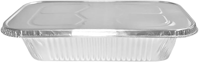 ProPac & Seal 1/3 Size Aluminum Foil Steam Table Pans with Lid Covers - 12x6 Disposable Containers Great for Baking, Cooking, Broiling, BBQ, Heating, Freezing, Meal Prepping Food (Pack of 25) (25)