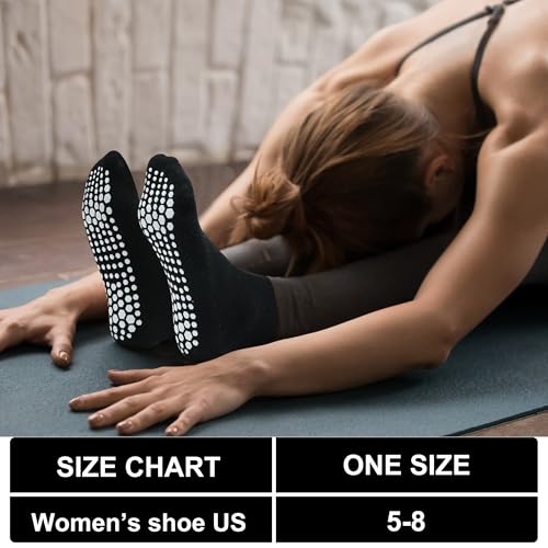 Image of ELUTONG Pilates Grip Socks for Women Non Slip Yoga Grippy Socks Woman for Pure Barre Ballet Dance Hospital 6 Pack
