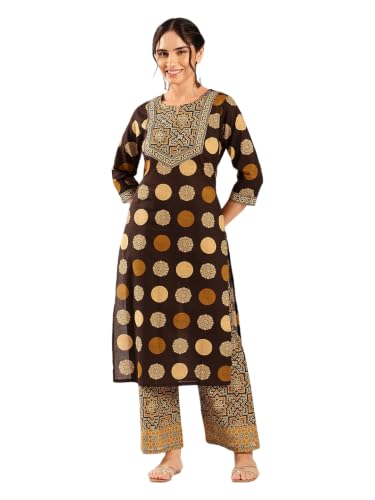 Image of Vbuyz Women's Printed & Hand Work Straight Cotton Blend Parrot Green Kurta,Pant with Dupatta | Kurta Set with Dupatta for Women | Suit Set | Ethnic Set | Printed Kurta Set | Salwar Set for Women