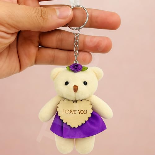 Image of Tickles Cute Teddy Bear with Flower Crown & Heart inchI Love You inch Soft Plush Charm Bag Keychain
