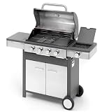 Barbecue a Gas Professionale da Giardino in Acciaio Inox con Fornello Laterale, Termometro, Griglia...