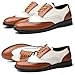Men's Patchwork Two Tone Brogue Oxfords Shoes Fashion Hand Stitched Leather Dress Shoes Round-Toe Lace up Low Top Business Formal Derby Shoes (Brown,10)