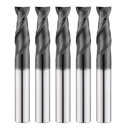3/8" Tungsten Carbide Square End Mill 2 Flute Micro Grain Milling Bits Set,AlTiN Coating,for Milling Alloy Steels,Cast Iron,Carbon Steel(5PCS)