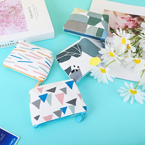 Isuperb Pack Of 4 Canvas Coin Purse Change Cash Bag Zipper Small Purse Wallets (Geometric Pattern) #TOP1