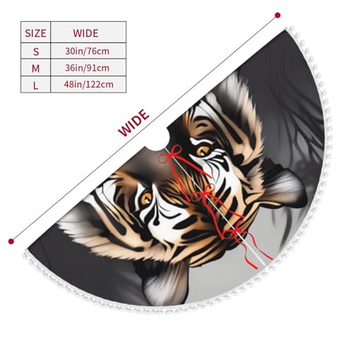 Jupe de sapin de Noël 122 cm tapis double couche bordure pompons Tiger at Rest - 6