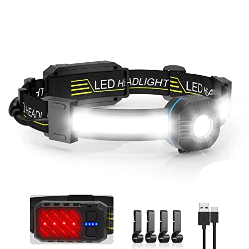 LED Headlamp Flashlight, Super Bright Headlamp Rechargeable with Red Taillight, 230° Illumination, IPX6 Waterproof,10 Modes Lightweight Head Lamp for Running, Camping, Hiking, Fishing, Outdoor.